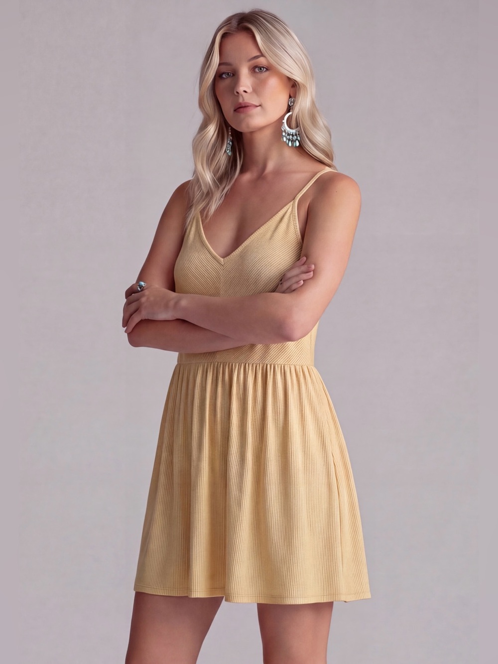 Universal Thread Lightweight Mustard Yellow V-Neck Mini Dress